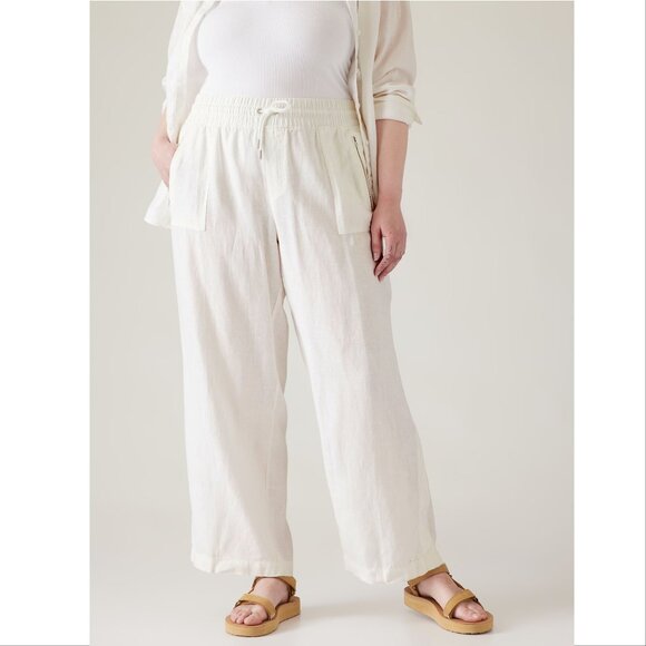ATHLETA Cabo 100% LINEN PANTS Size 26 Pull on Wide Leg White Zip Pockets NEW - Picture 5 of 9